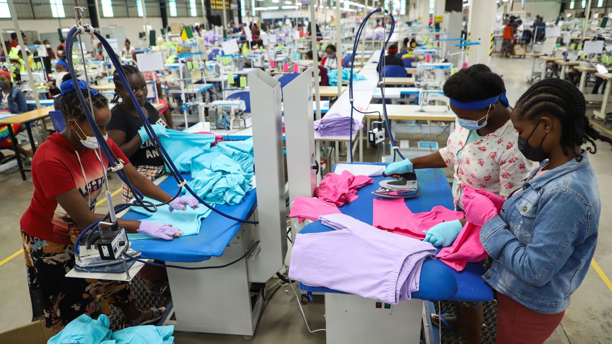 Hawassa/Ethiopia, October 2021: People work in a textile factory at Hawassa Industrial Park. 