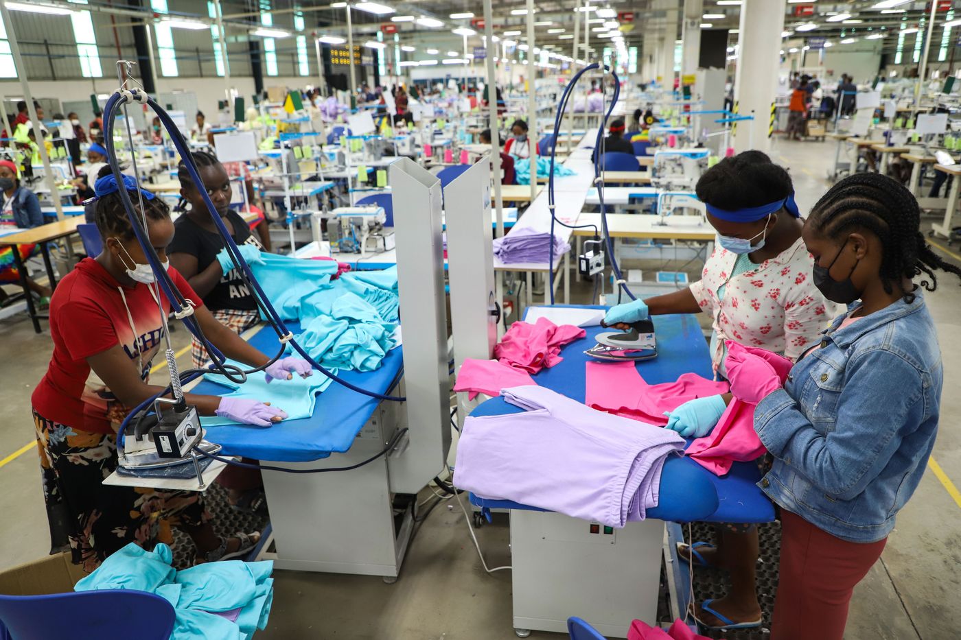 Hawassa/Ethiopia, Oct. 2021: People work in a textile factory at Hawassa Industrial Park. 