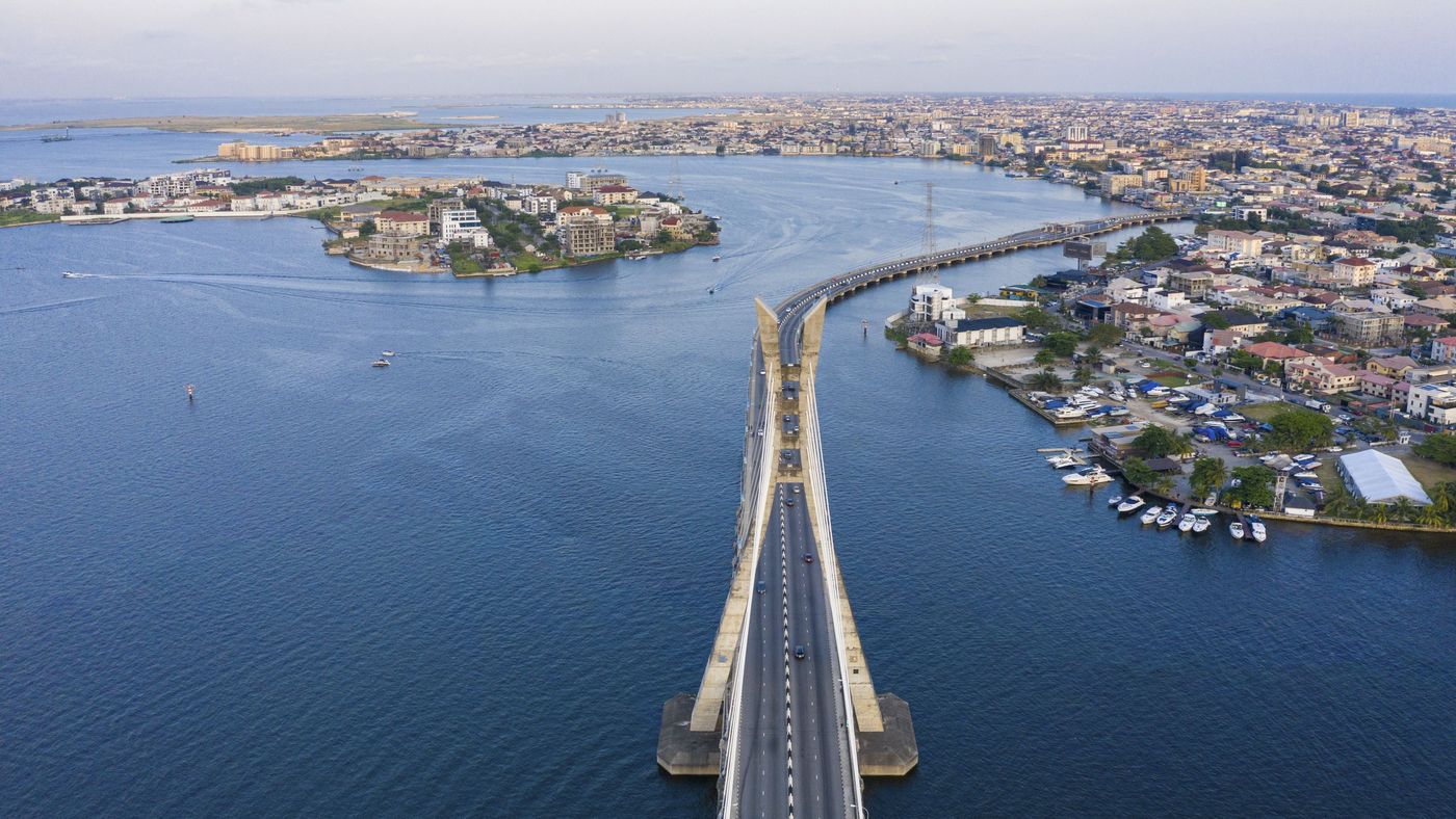 Panoramic view of a bridge in Lagos linking parts of Lekki, Ikoyi and Banana Island, Nigeria.