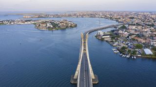 Panoramic view of a bridge in Lagos linking parts of Lekki, Ikoyi and Banana Island, Nigeria.